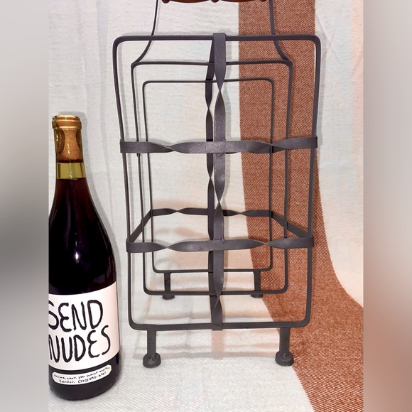 Industrial Style Metal Wine Rack with Wooden Handle - Picture 3 of 3